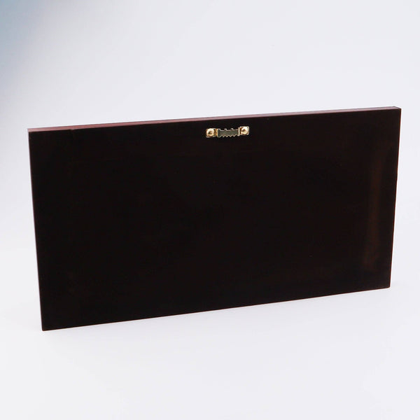 Dark wooden frame with metal latch for home decor