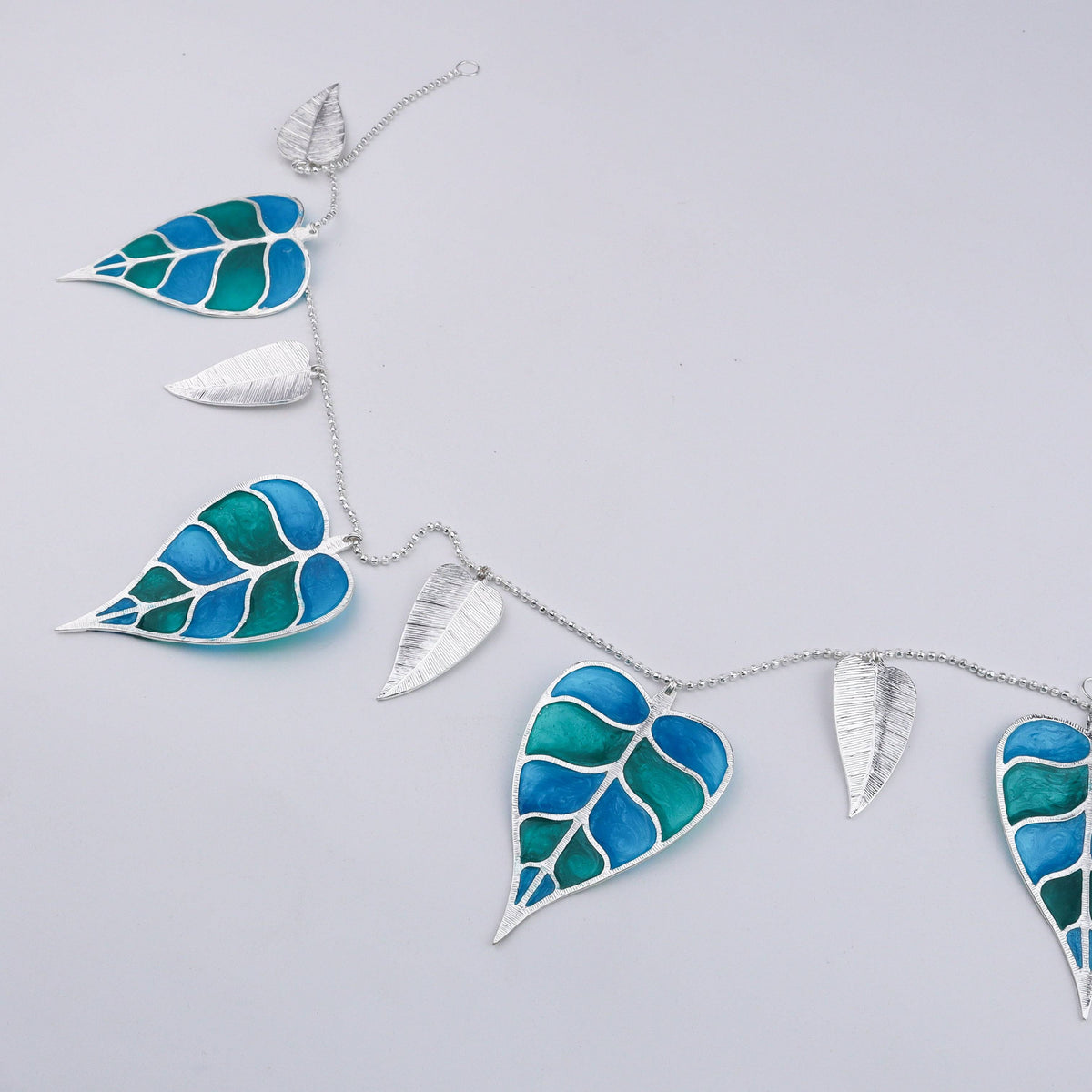 Blue Green Enamel Leaf Jewelry Set