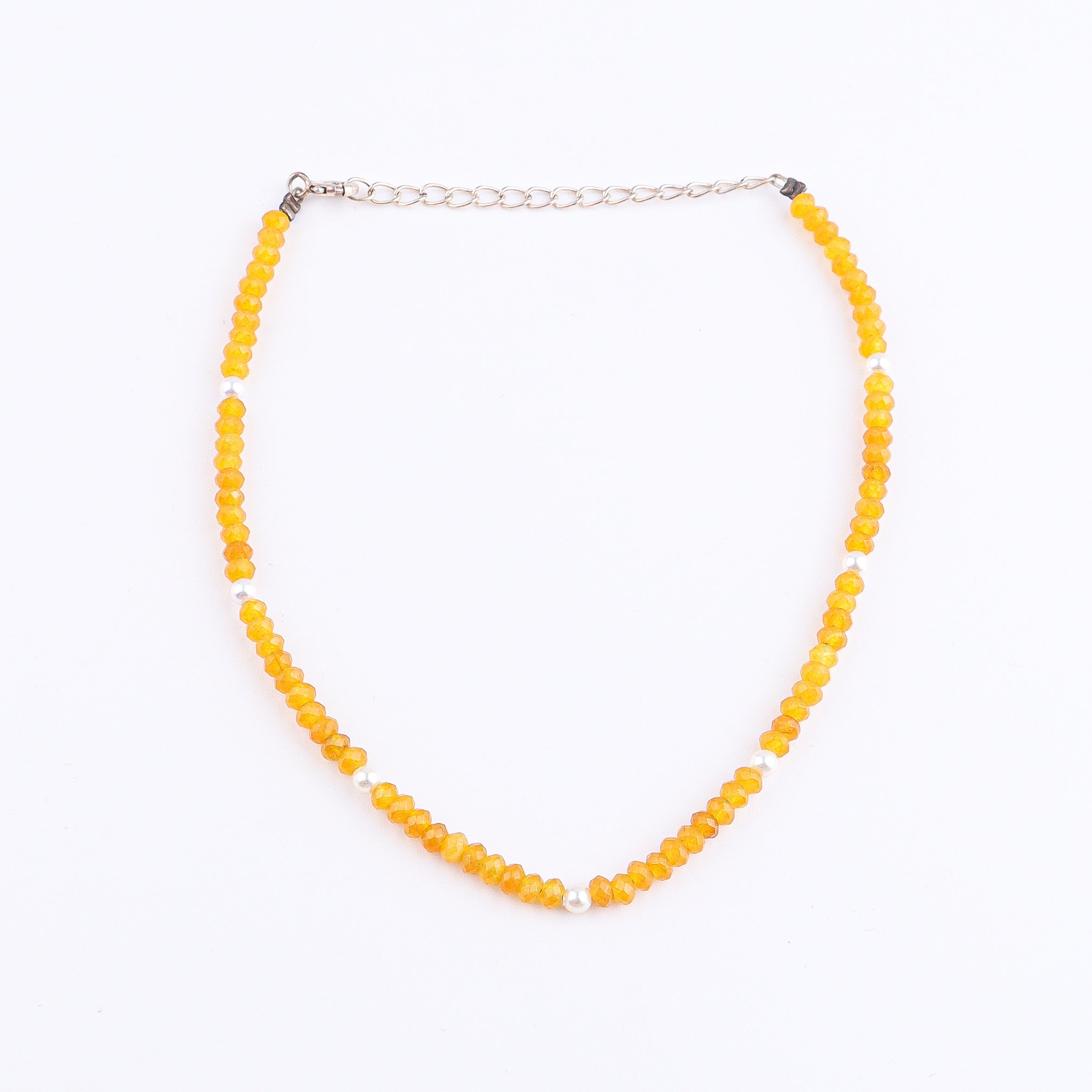 Yellow Jade and Pearl Anklet | 92.5 Sterling Silver