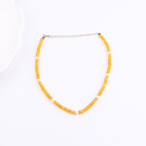 Yellow Jade and Pearl Anklet | 92.5 Sterling Silver