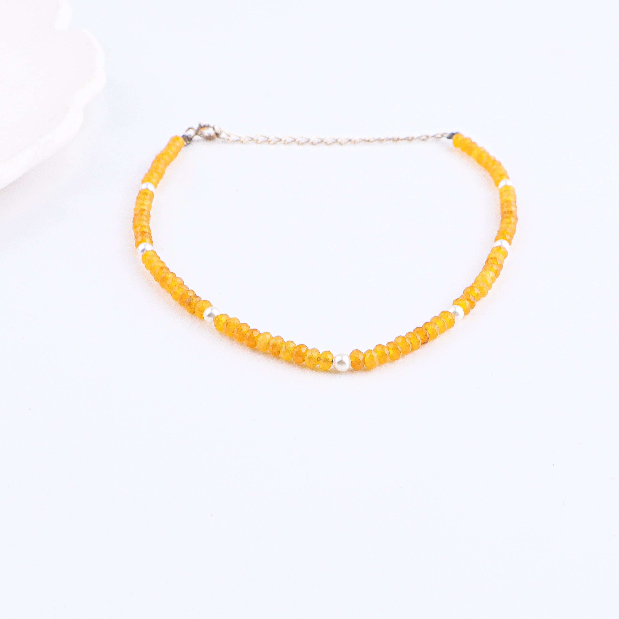 Yellow Jade and Pearl Anklet | 92.5 Sterling Silver