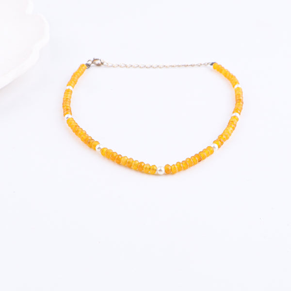 Yellow Jade and Pearl Anklet | 92.5 Sterling Silver
