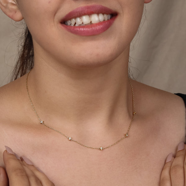 Silver Necklace with CZ Charms | 92.5 Silver | 22K Gold Plated