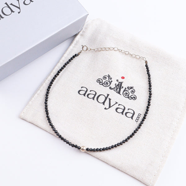 Black Spinel & Silver Beads Anklet