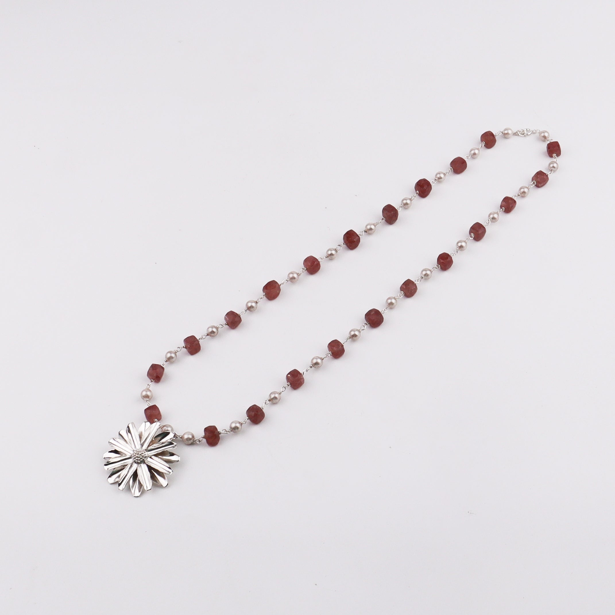 Silver Soorajmukhi Pendant Pink Strawberry Cubes