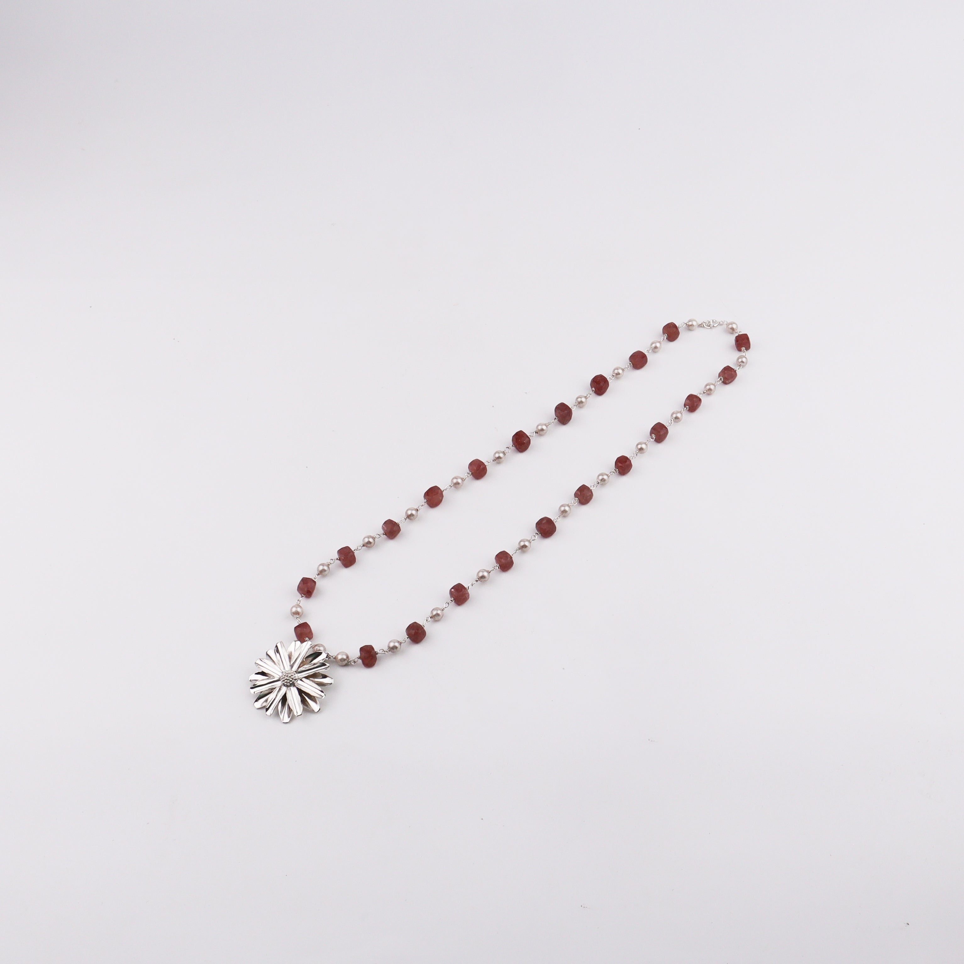 Silver Soorajmukhi Pendant Pink Strawberry Cubes