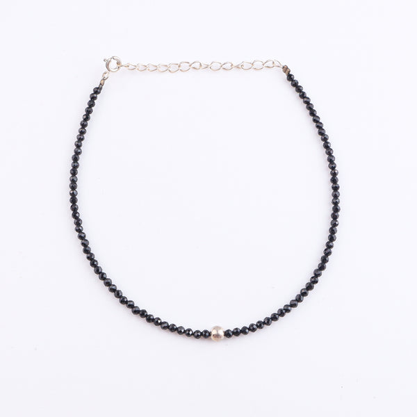 Black Spinel & Silver Beads Anklet