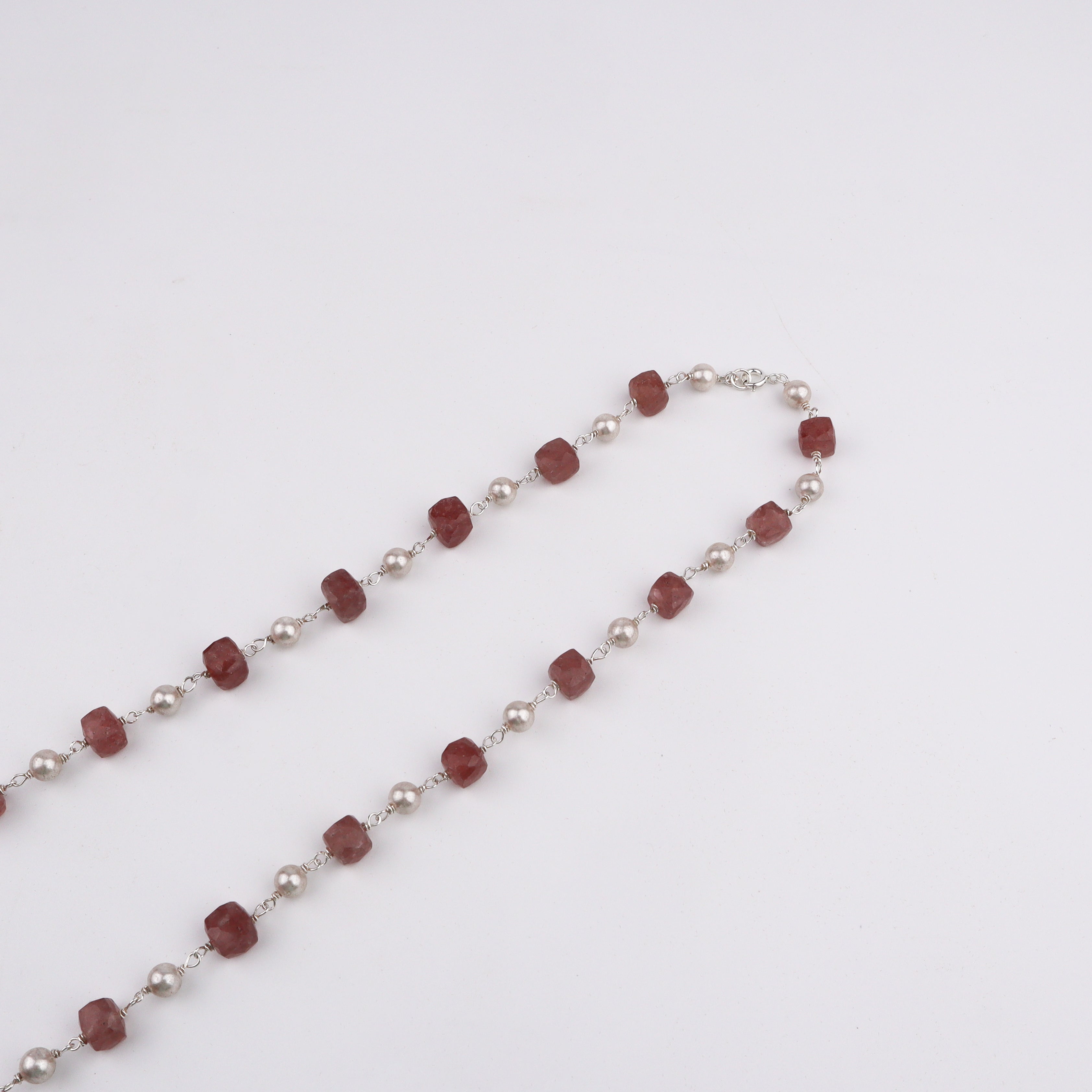 Silver Soorajmukhi Pendant Pink Strawberry Cubes