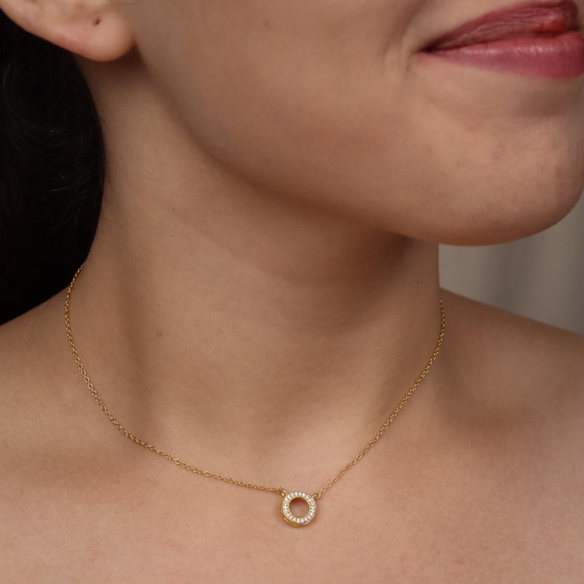Silver Circle CZ Pendant Necklace | 92.5 Silver | 22K Gold Plated
