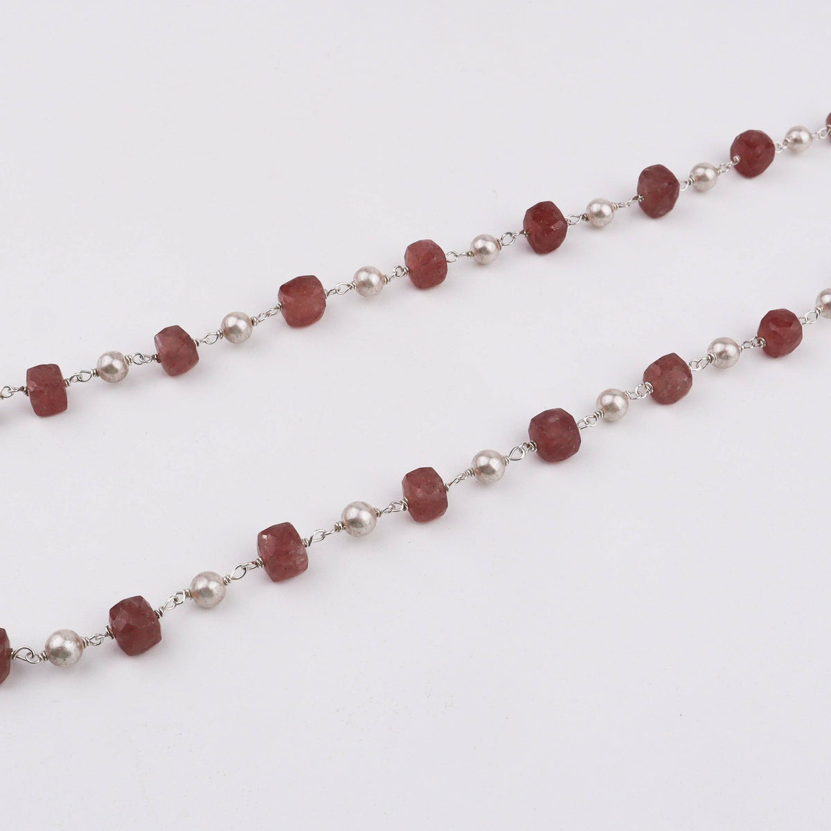 Flat lay of Silver Soorajmukhi Pendant Pink Strawberry Cubes