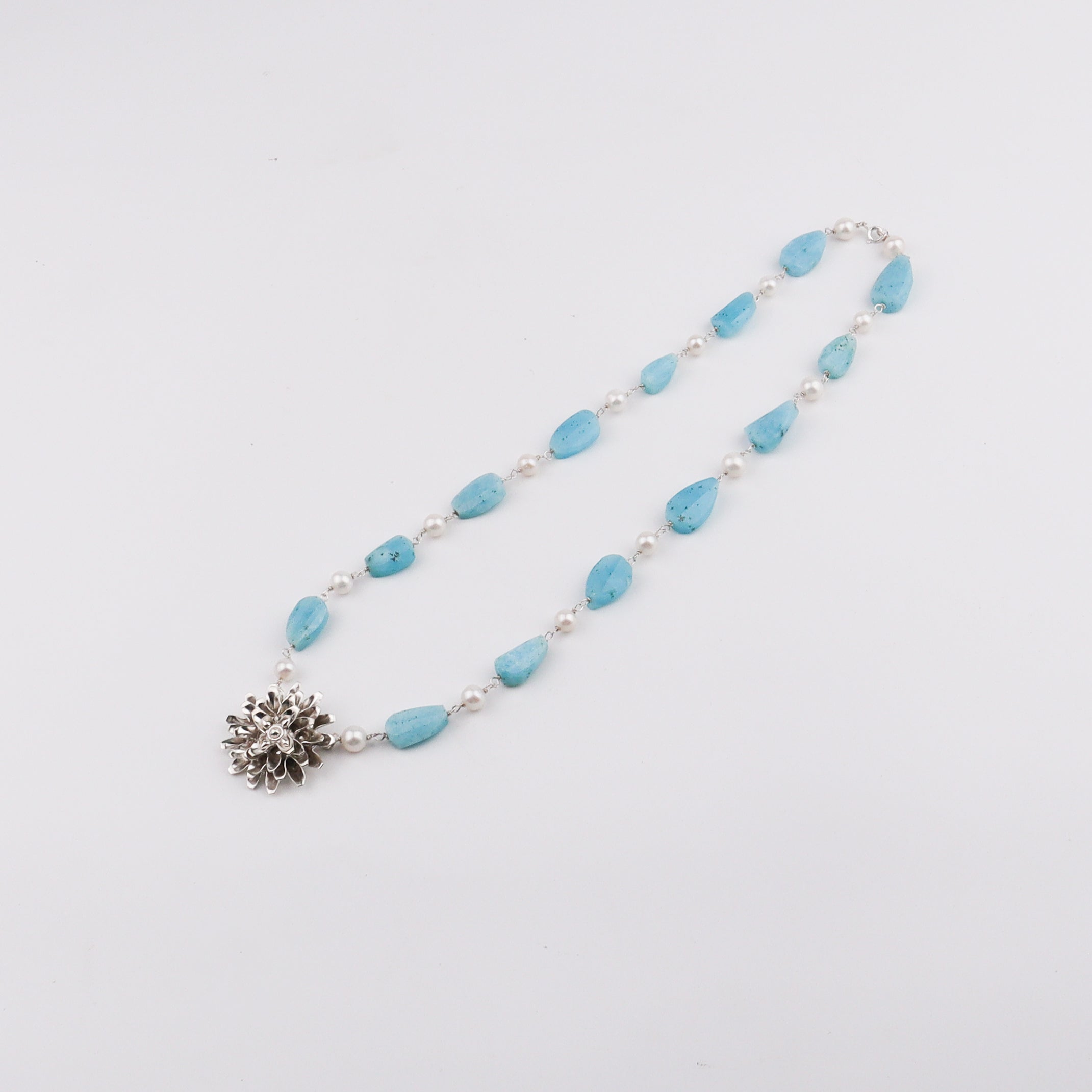 Silver Soorajmukhi Pendant Fancy Larimar Stones