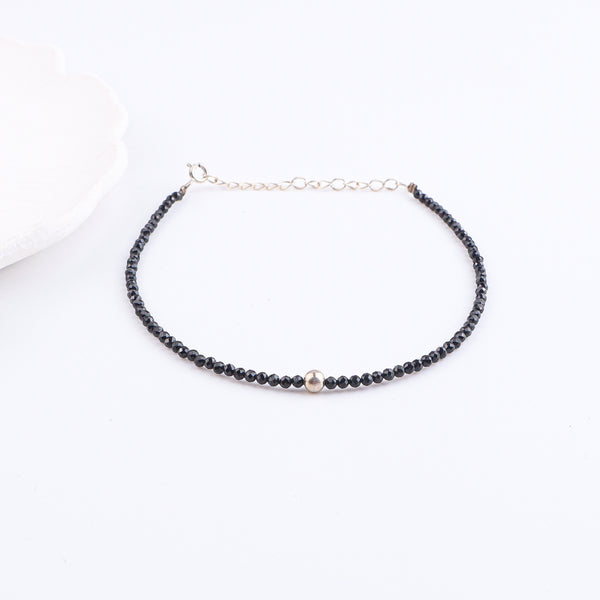Black Spinel & Silver Beads Anklet