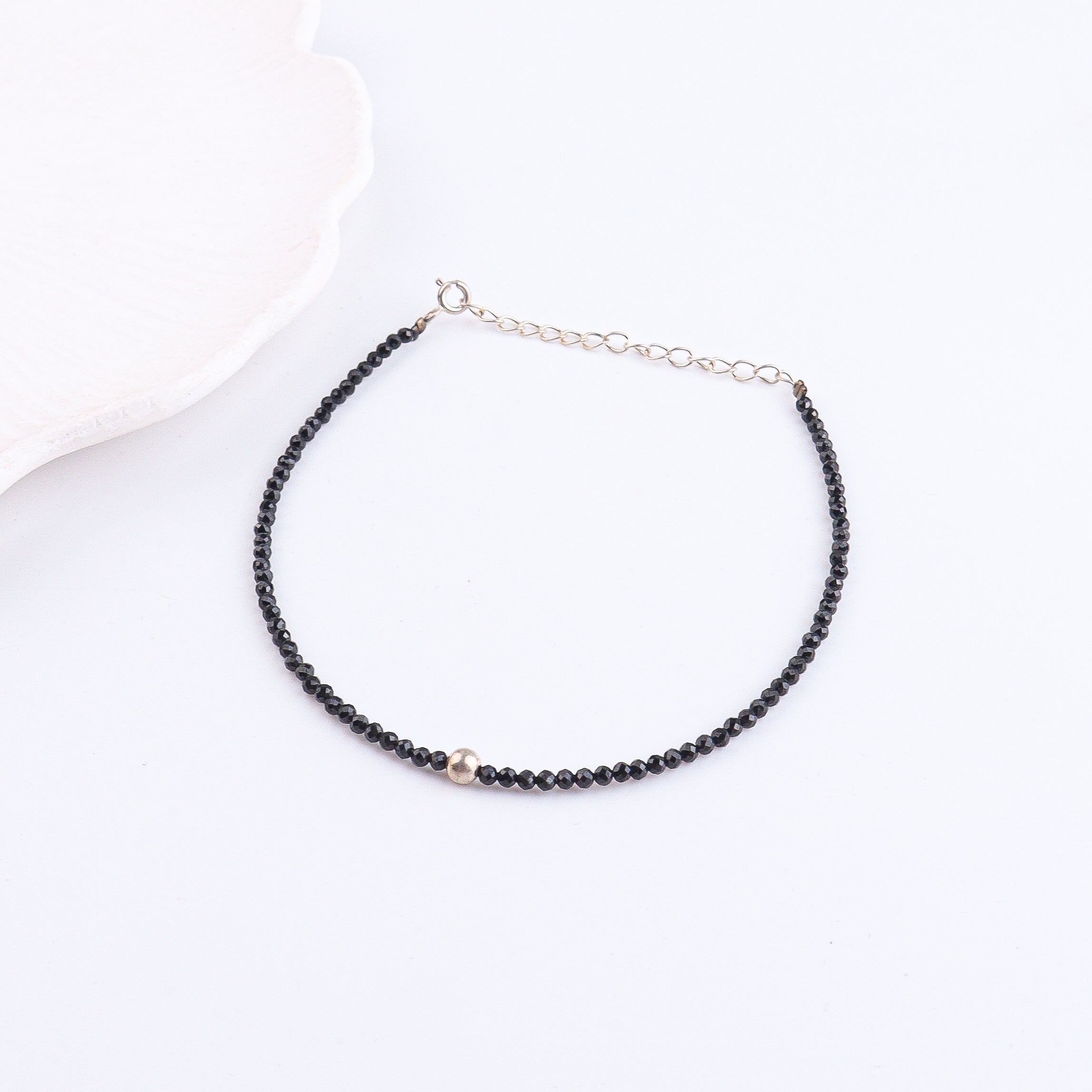 Black Spinel & Silver Beads Anklet