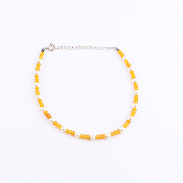 Yellow Jade & Pearl Anklet | 92.5 Sterling Silver
