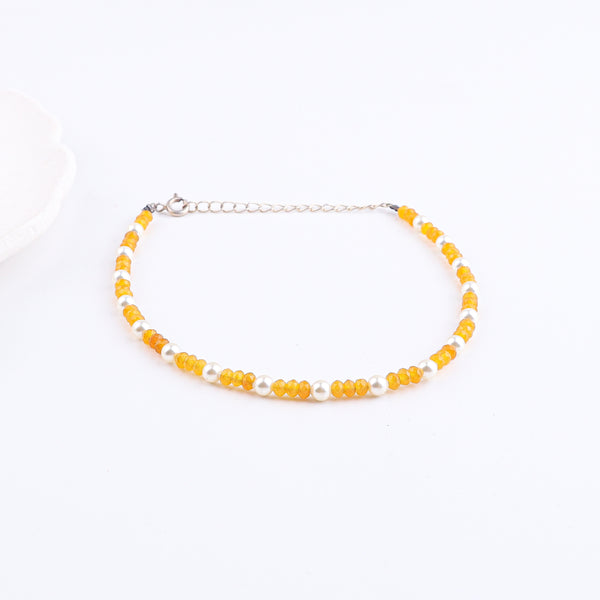 Yellow Jade & Pearl Anklet | 92.5 Sterling Silver