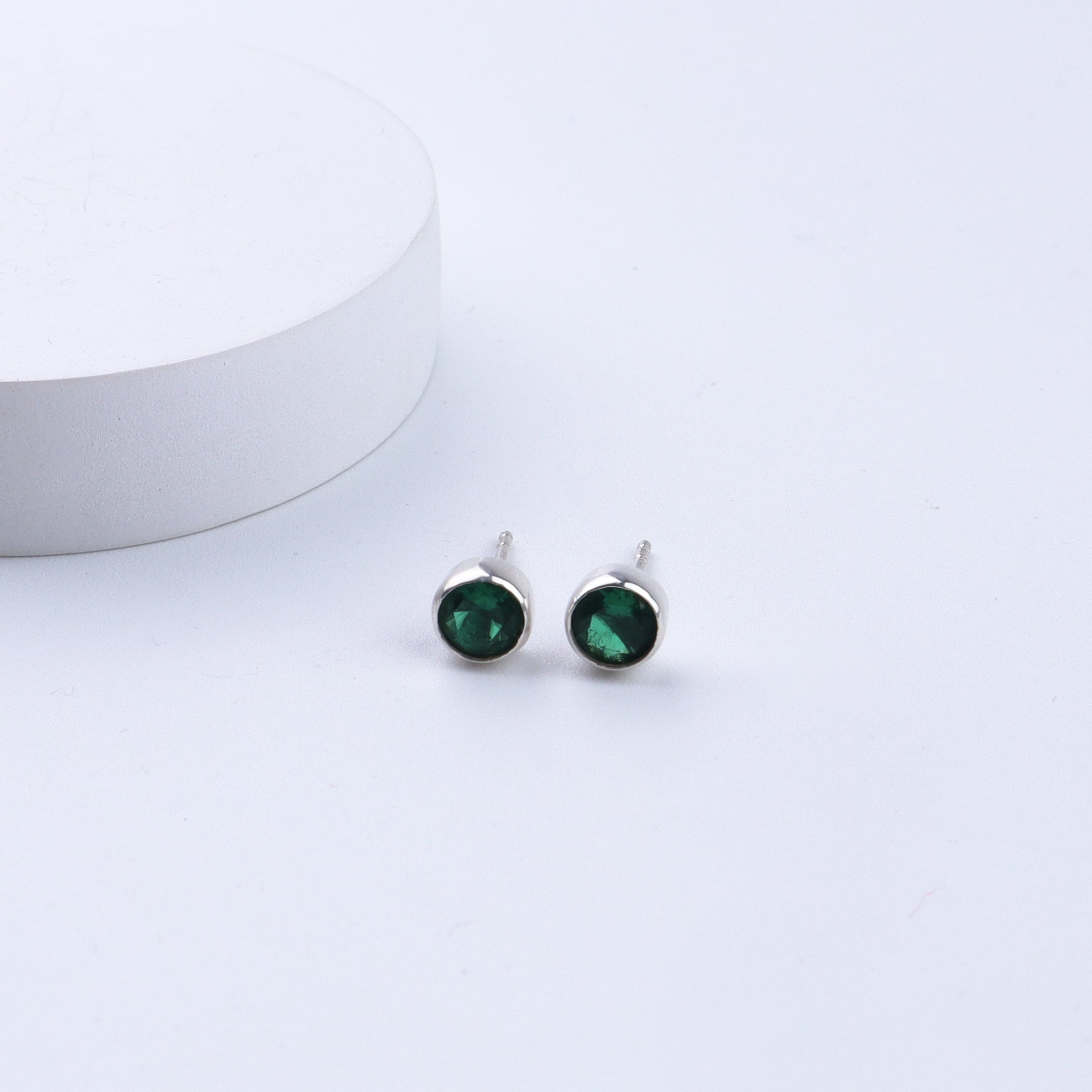 CZ Green Stone Silver Studs | 92.5 Silver