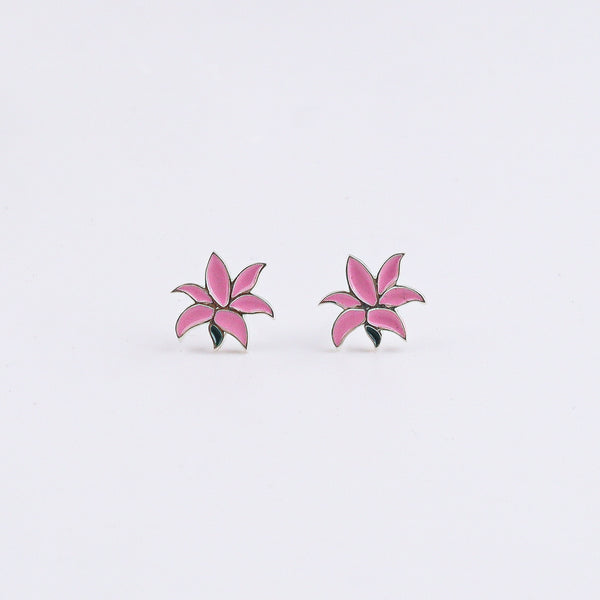 Pink Lily Enamel Studs | 92.5 Silver