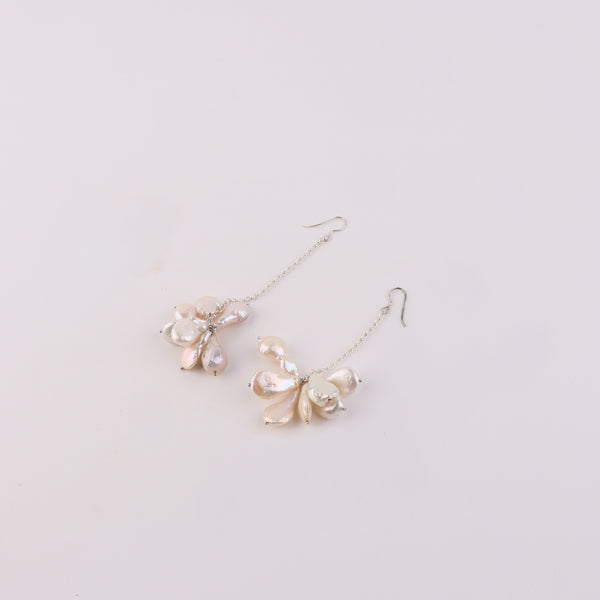 Baroque pearl cluster earrings with silver chain