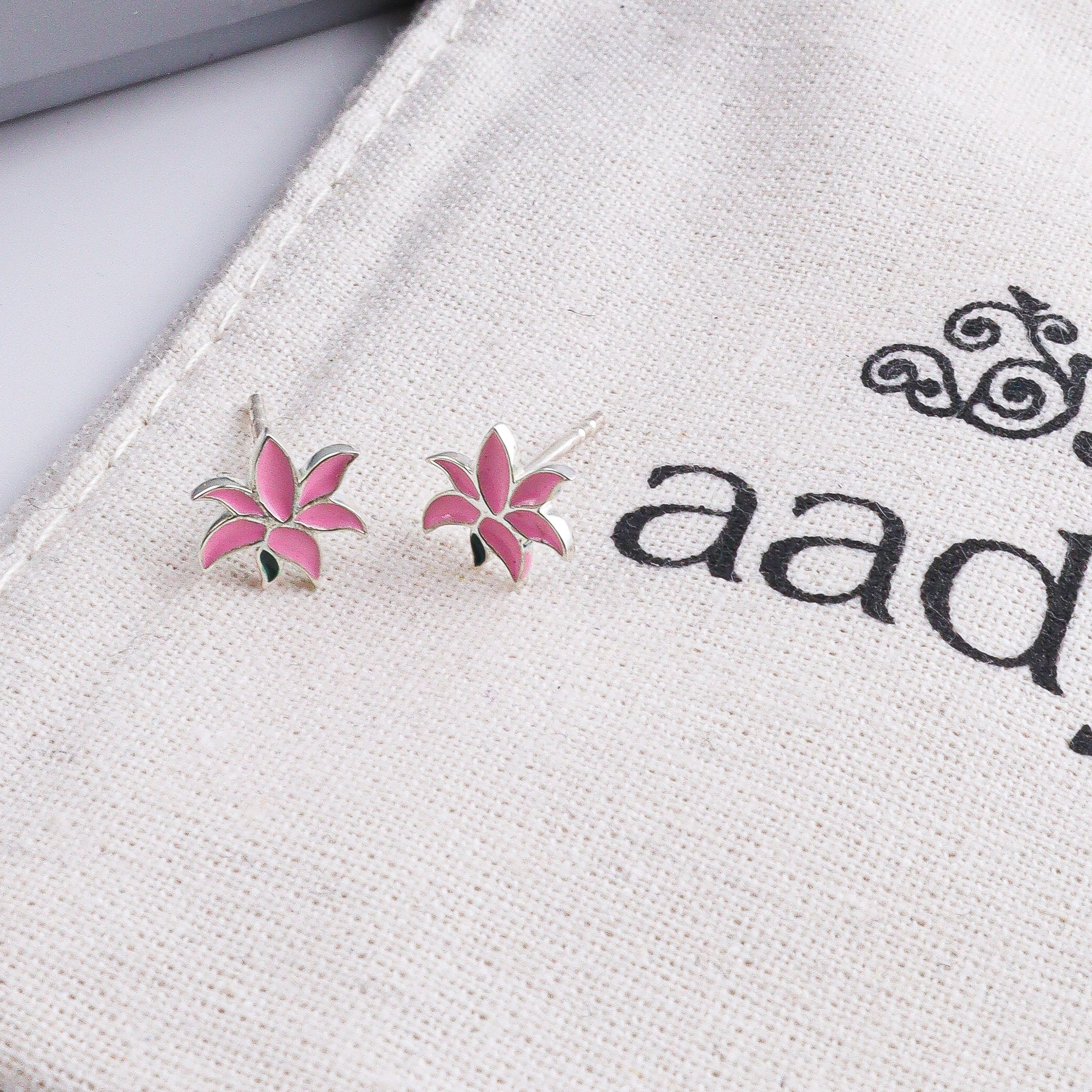 Pink Lily Enamel Studs | 92.5 Silver