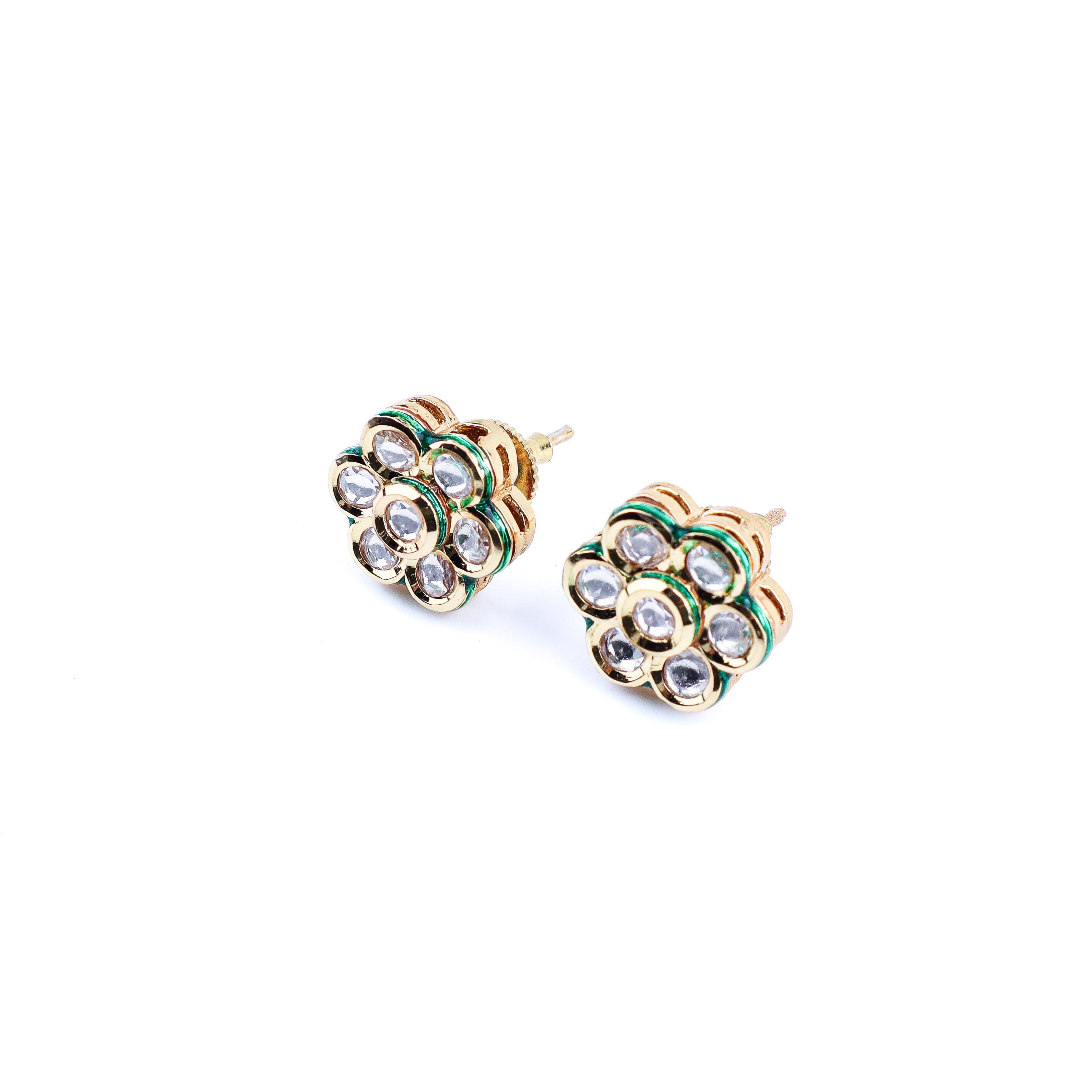 Detailed view of a 22K gold-plated fashion earring highlighting intricate motifs, textured detailing, and premium 22K gold-plated finish