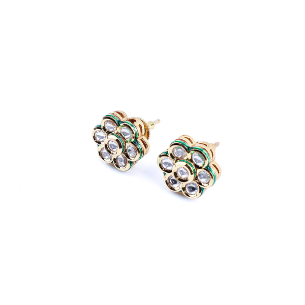 Detailed view of a 22K gold-plated fashion earring highlighting intricate motifs, textured detailing, and premium 22K gold-plated finish