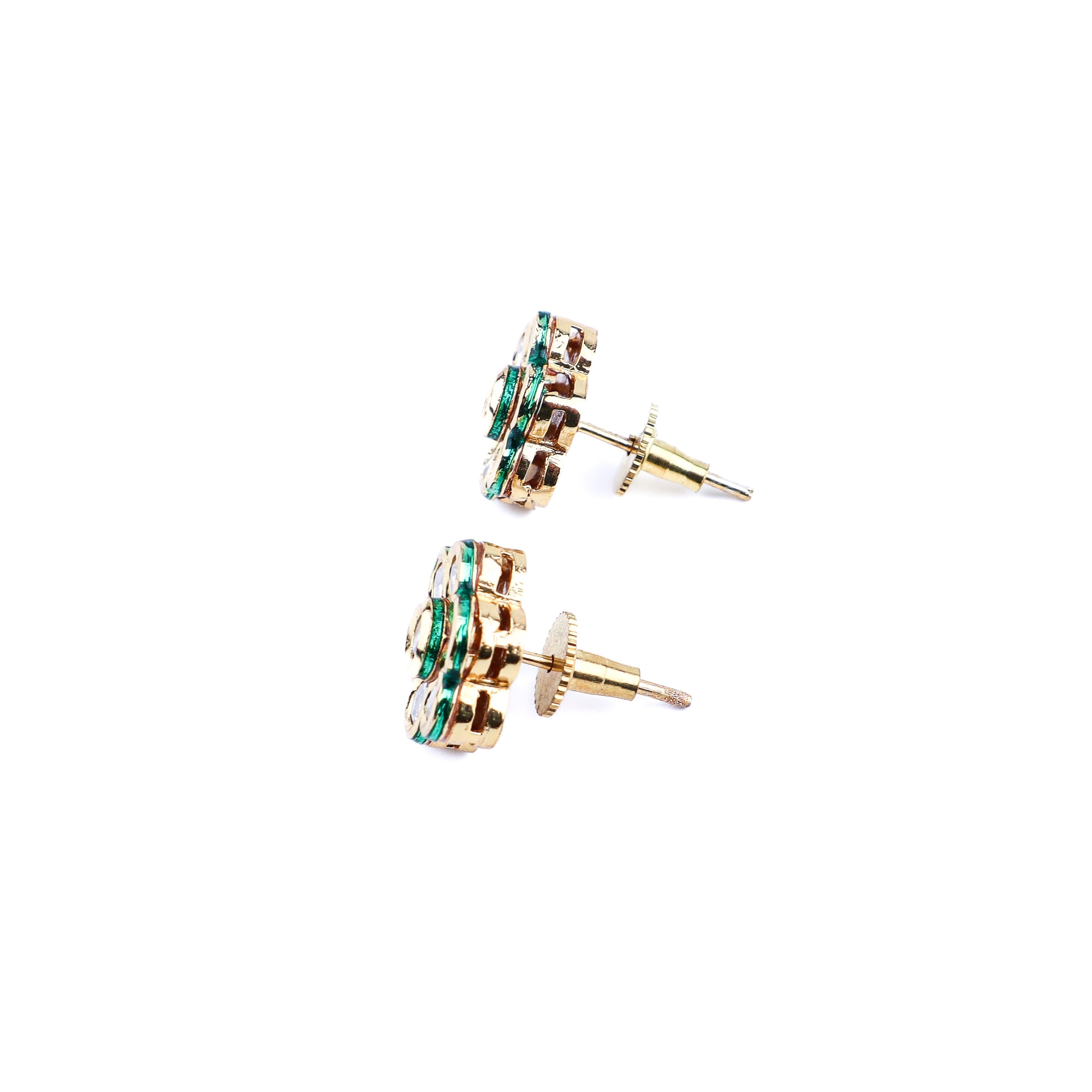 Angled view of a 22K gold-plated fashion earring highlighting its elegant silhouette, structure, and polished gold finish