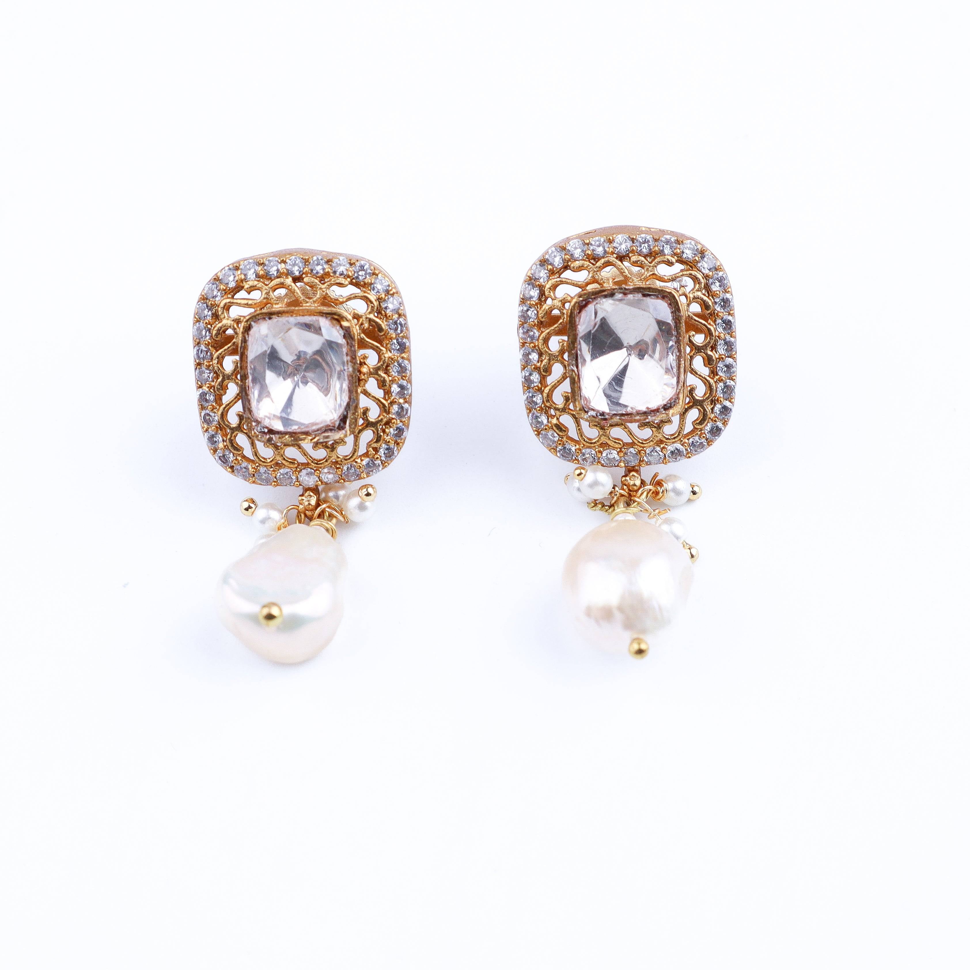 Close-up of a 22K gold-plated fashion earring showcasing intricate detailing, fine craftsmanship, and rich 22K gold plating