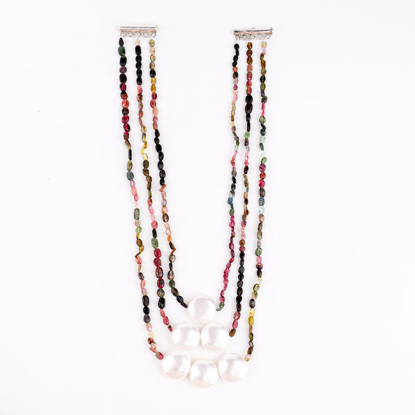 Layered Tourmaline Coin Pearl Necklace