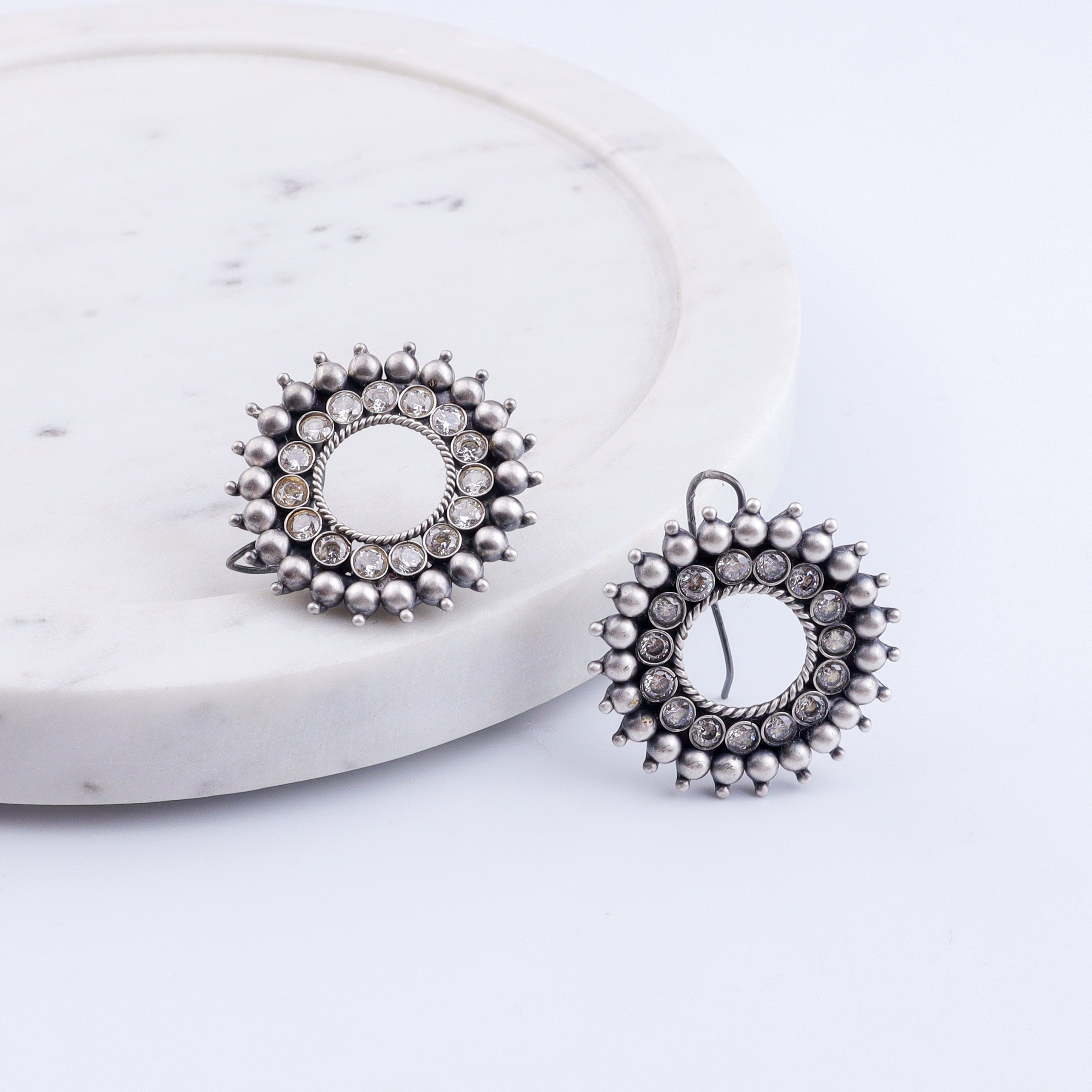 Karwar Chakra Earrings (White): Hook Style