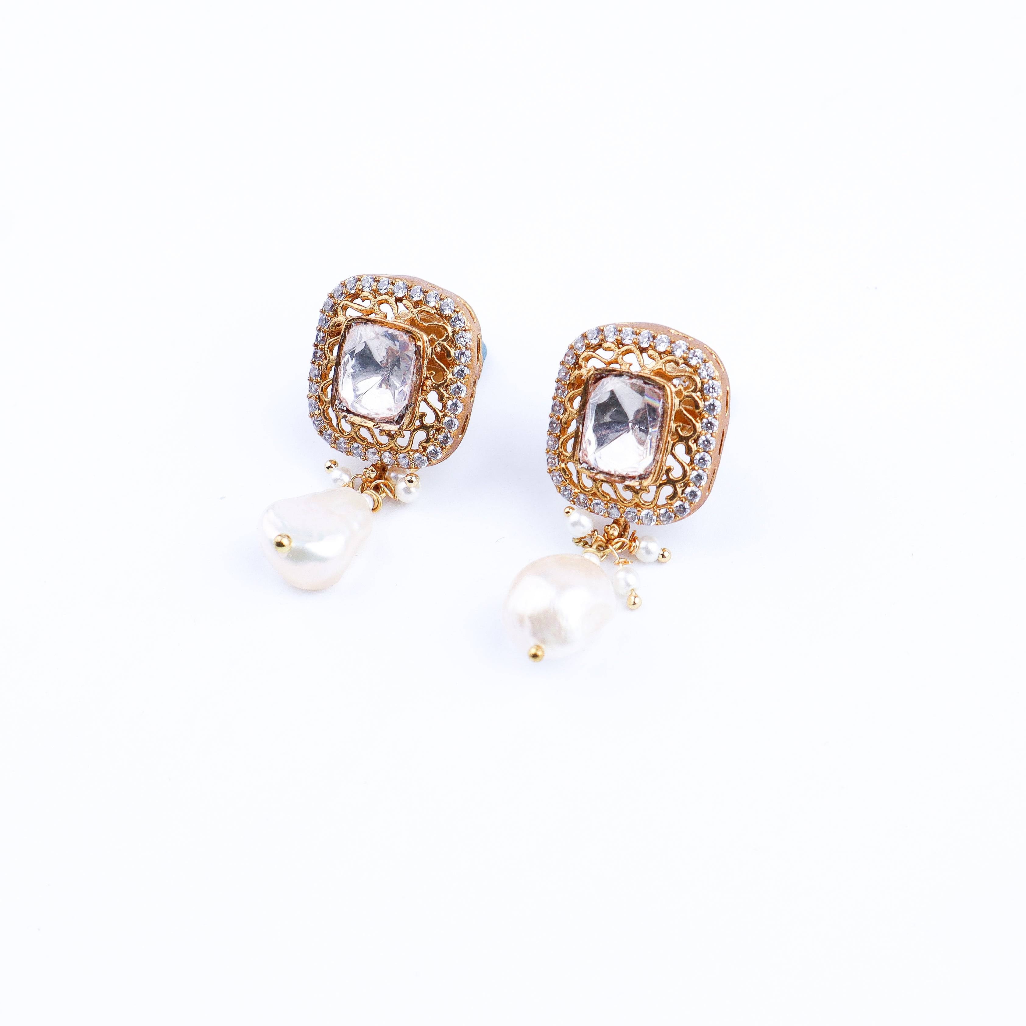 Detailed view of 22K gold-plated fashion earring highlighting intricate motifs, textured detailing, and a premium 22K gold-plated finish