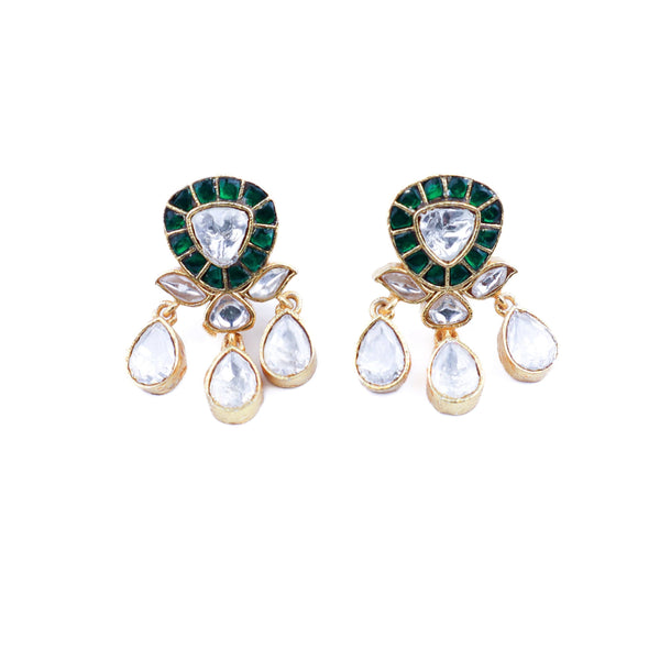 Detailed view of a 22K gold-plated fashion earring highlighting intricate motifs, textured detailing, and premium 22K gold-plated finish