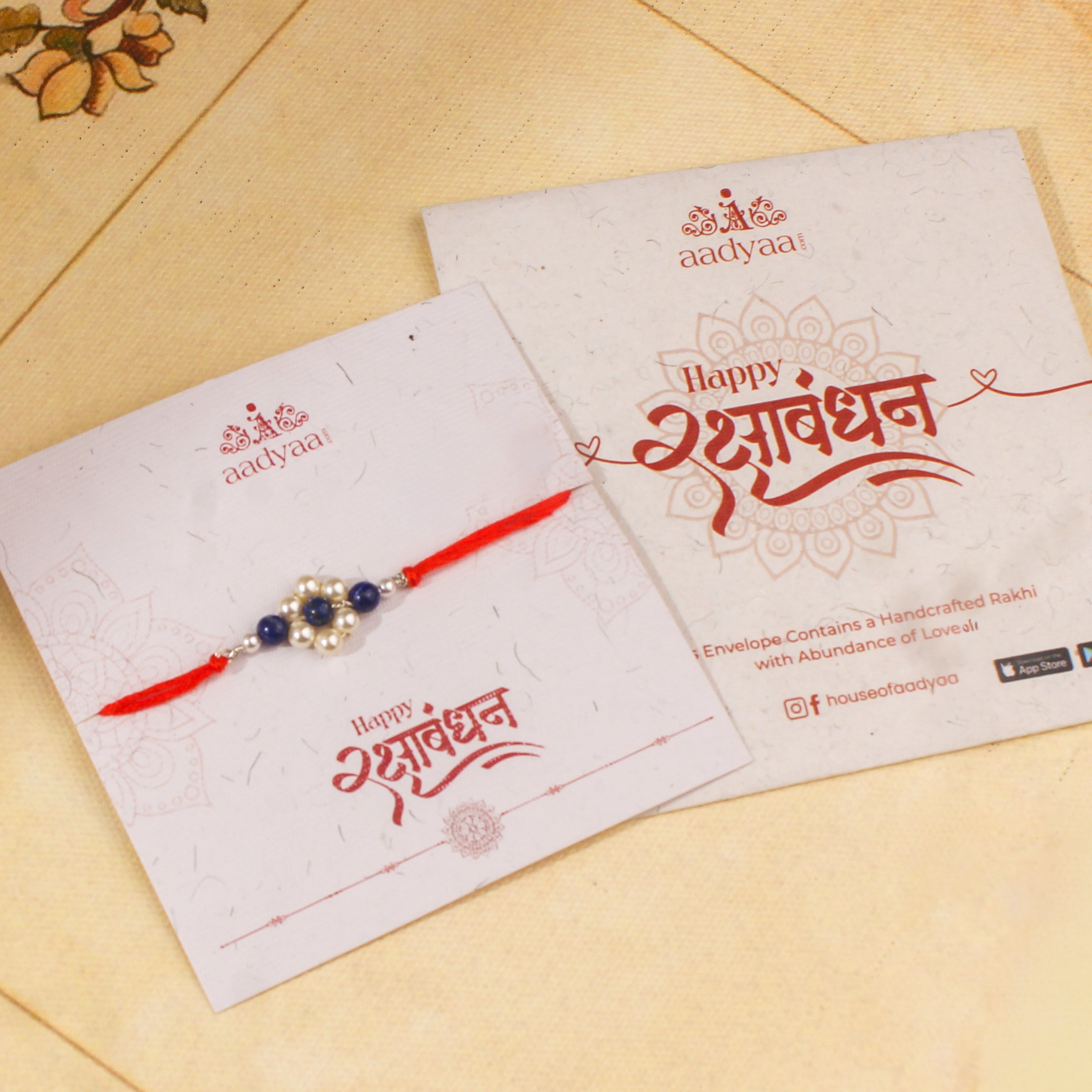Lapis Lazuli & Pearl Flower Rakhi (Project Handmade)