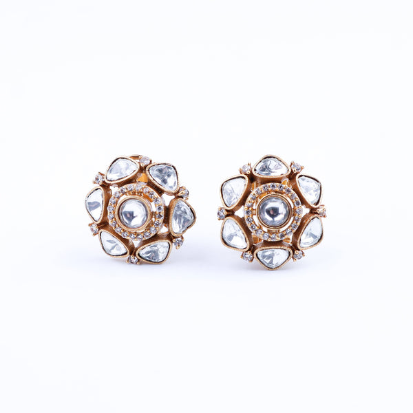 Close-up of a 22K gold-plated fashion earring showcasing intricate detailing, fine craftsmanship, and rich 22K gold plating