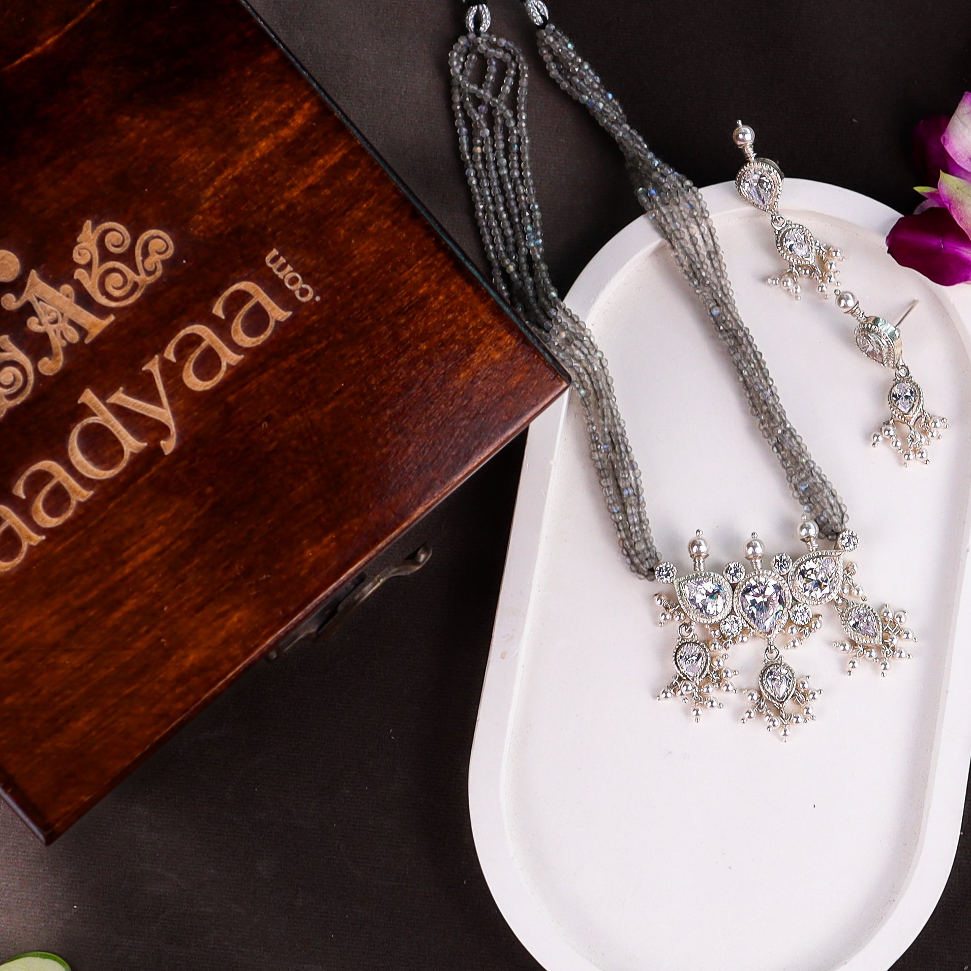 Silver CZ Tanmani Set with Labradorite