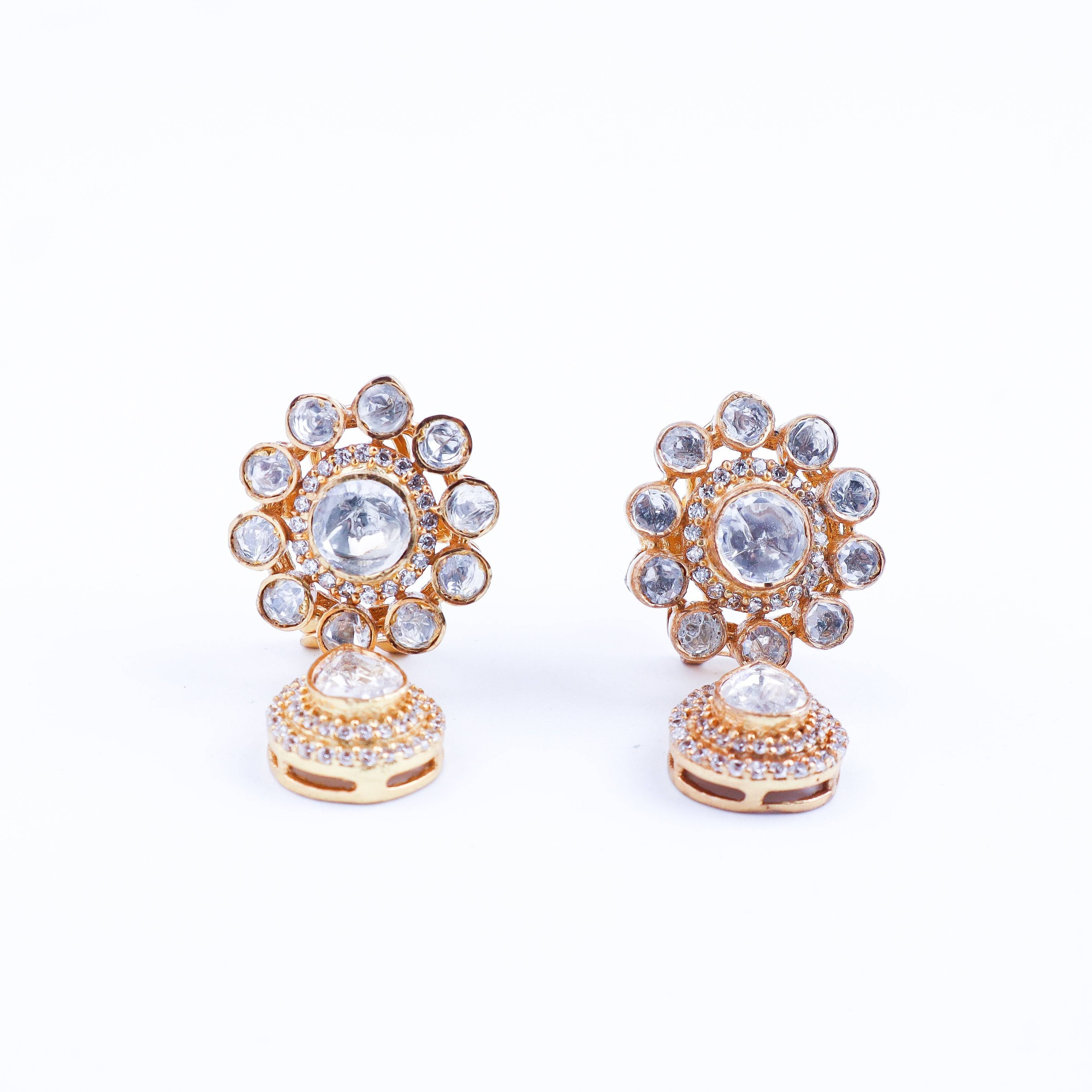 Detailed view of 22K gold-plated fashion earring highlighting intricate motifs, textured detailing, and premium 22K gold-plated finish