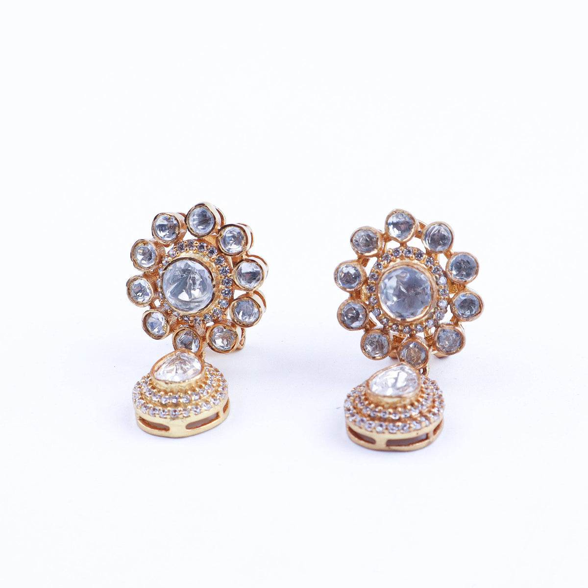 Close-up of 22K gold-plated fashion earring showcasing intricate detailing, fine craftsmanship, and rich 22K gold plating