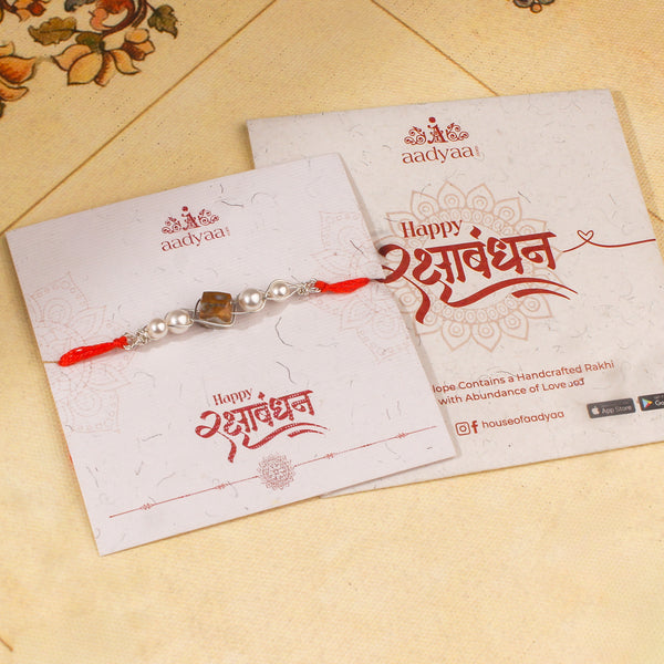 Moss Agate & Pearl Wrapped Rakhi (Project Handmade)