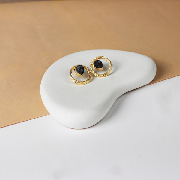 Detailed view of a 22K gold-plated fashion earring highlighting intricate motifs, textured detailing, and a premium 22K gold-plated finish