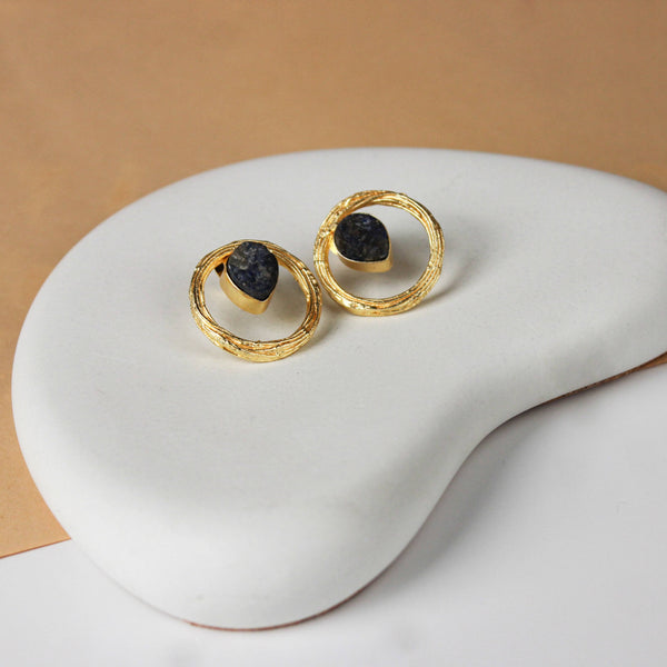 Close-up of a 22K gold-plated fashion earring showcasing intricate detailing, fine craftsmanship, and rich 22K gold plating