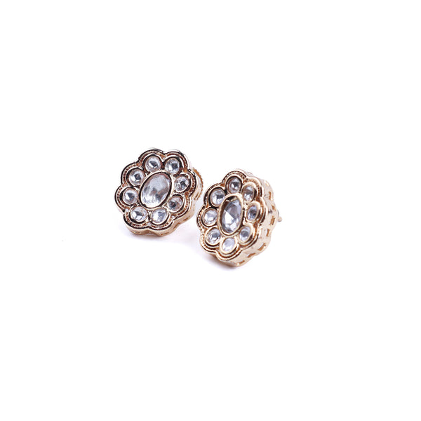 Detailed view of a 22K gold-plated fashion earring highlighting intricate motifs, textured detailing, and a premium 22K gold-plated finish
