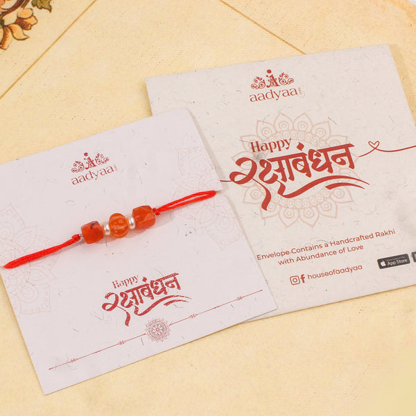 Carnelian & Freshwater Pearl Rakhi (Project Handmade)