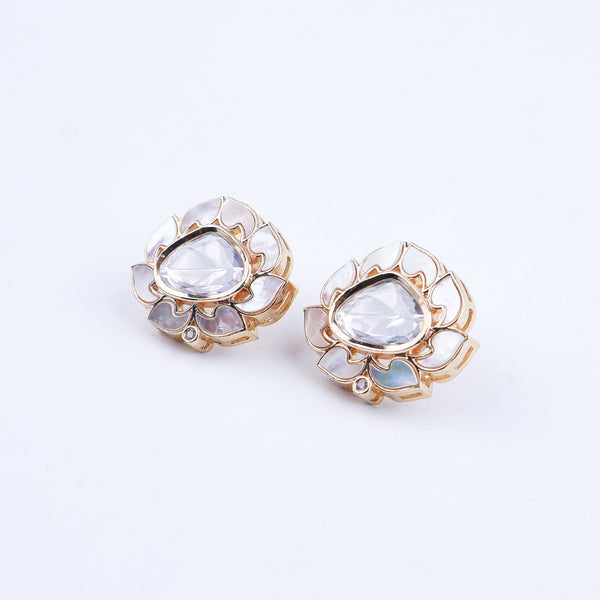 Detailed view of a 22K gold-plated fashion earring highlighting intricate motifs, textured detailing, and a premium 22K gold-plated finish