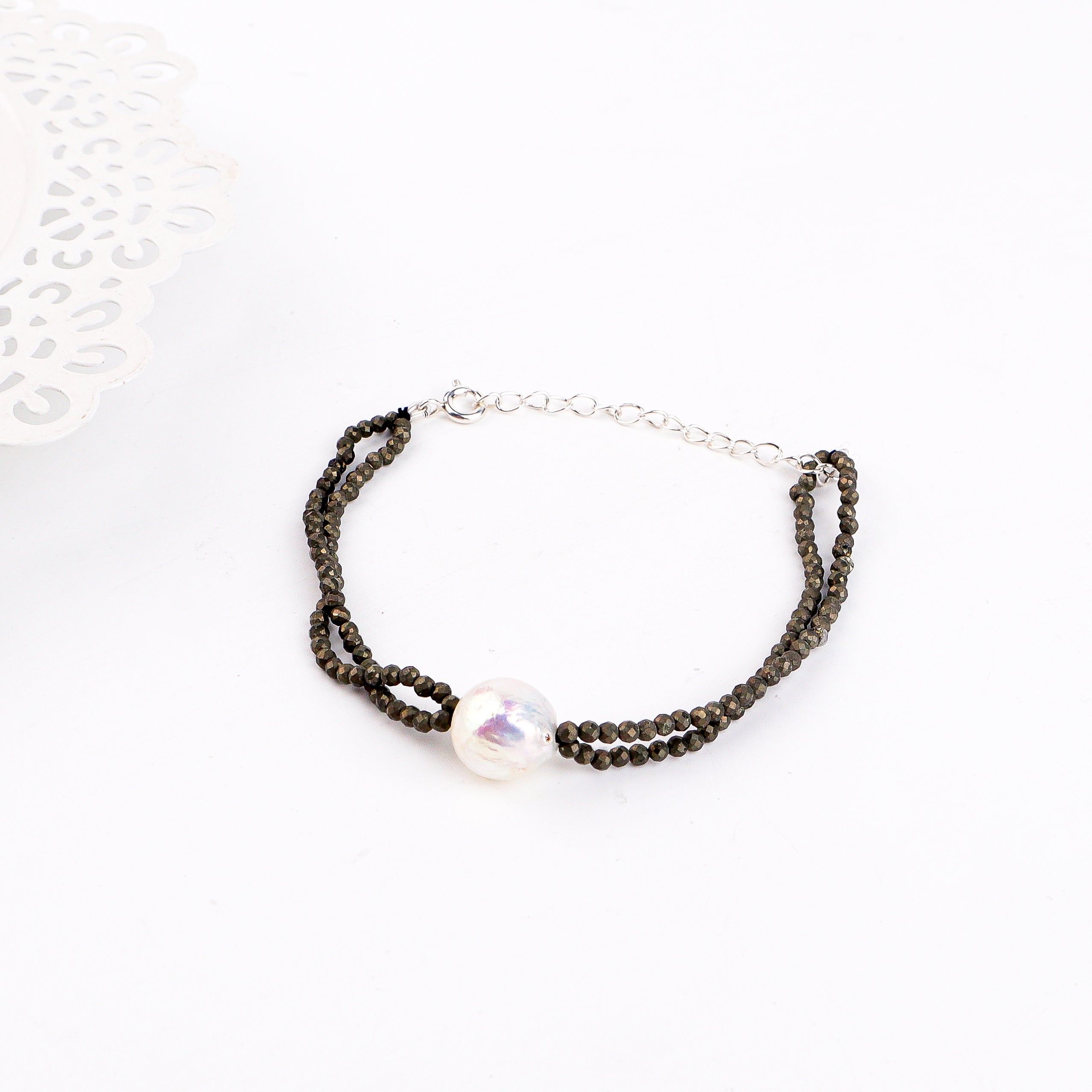 Pyrite & Pearl Bracelet