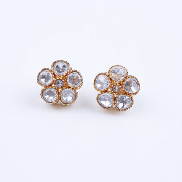 Detailed view of a 22K gold-plated fashion earring highlighting intricate motifs, textured detailing, and a premium 22K gold-plated finish
