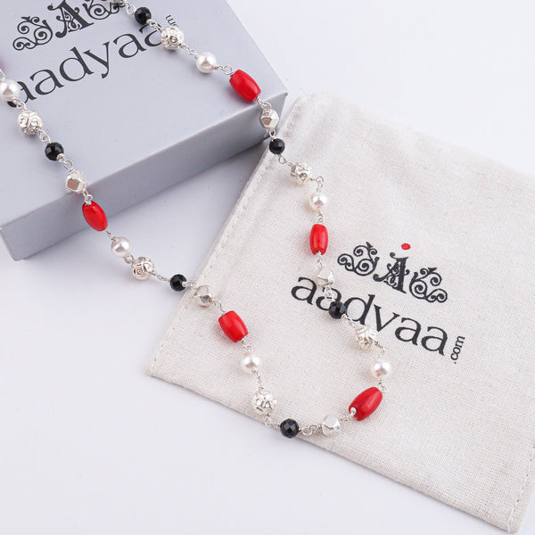 One Layer Coral, Pearl, Mohanmaal Bead, Ashtapailu & Black Spinel Ganthan