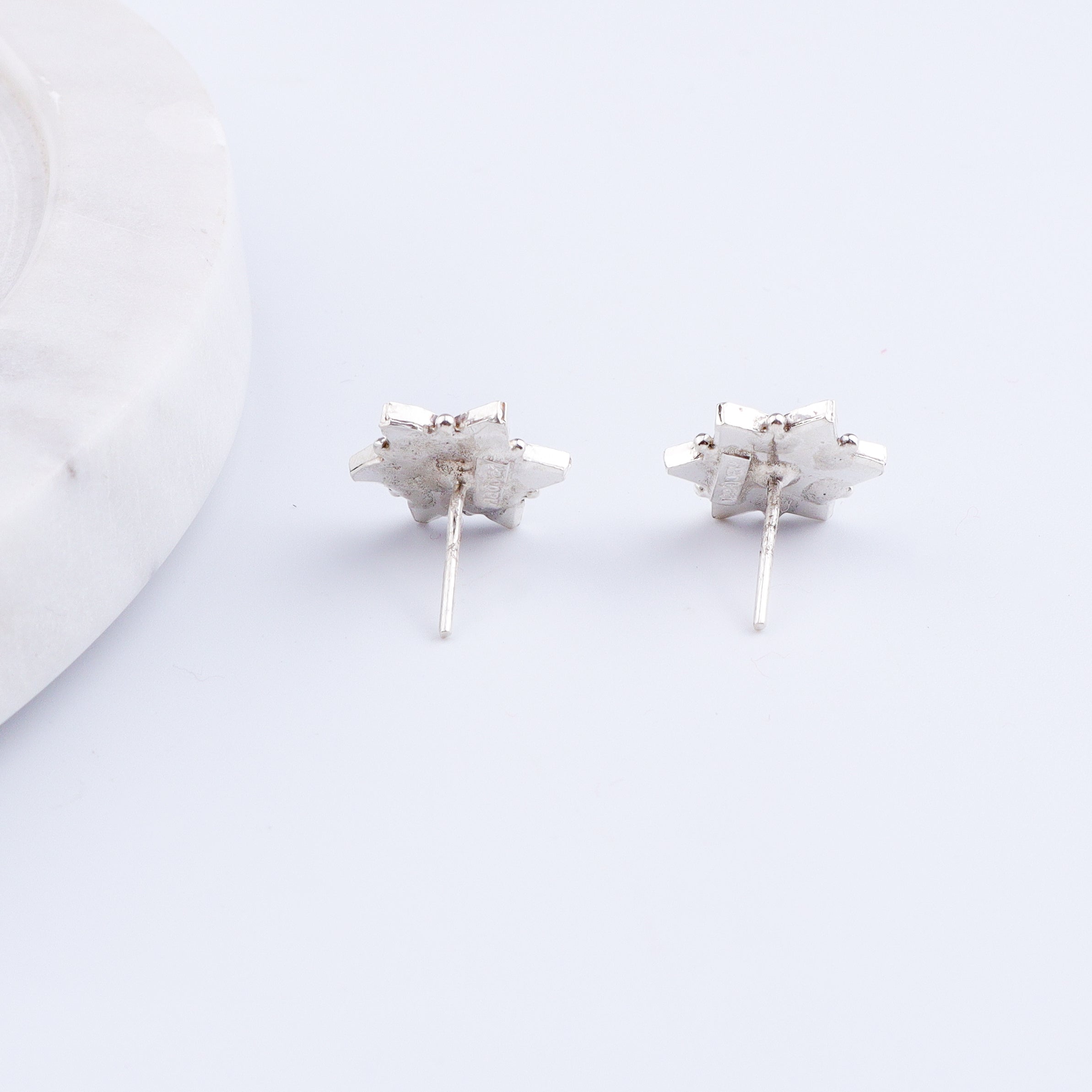 Silver Green Nakshatra Flower Earring