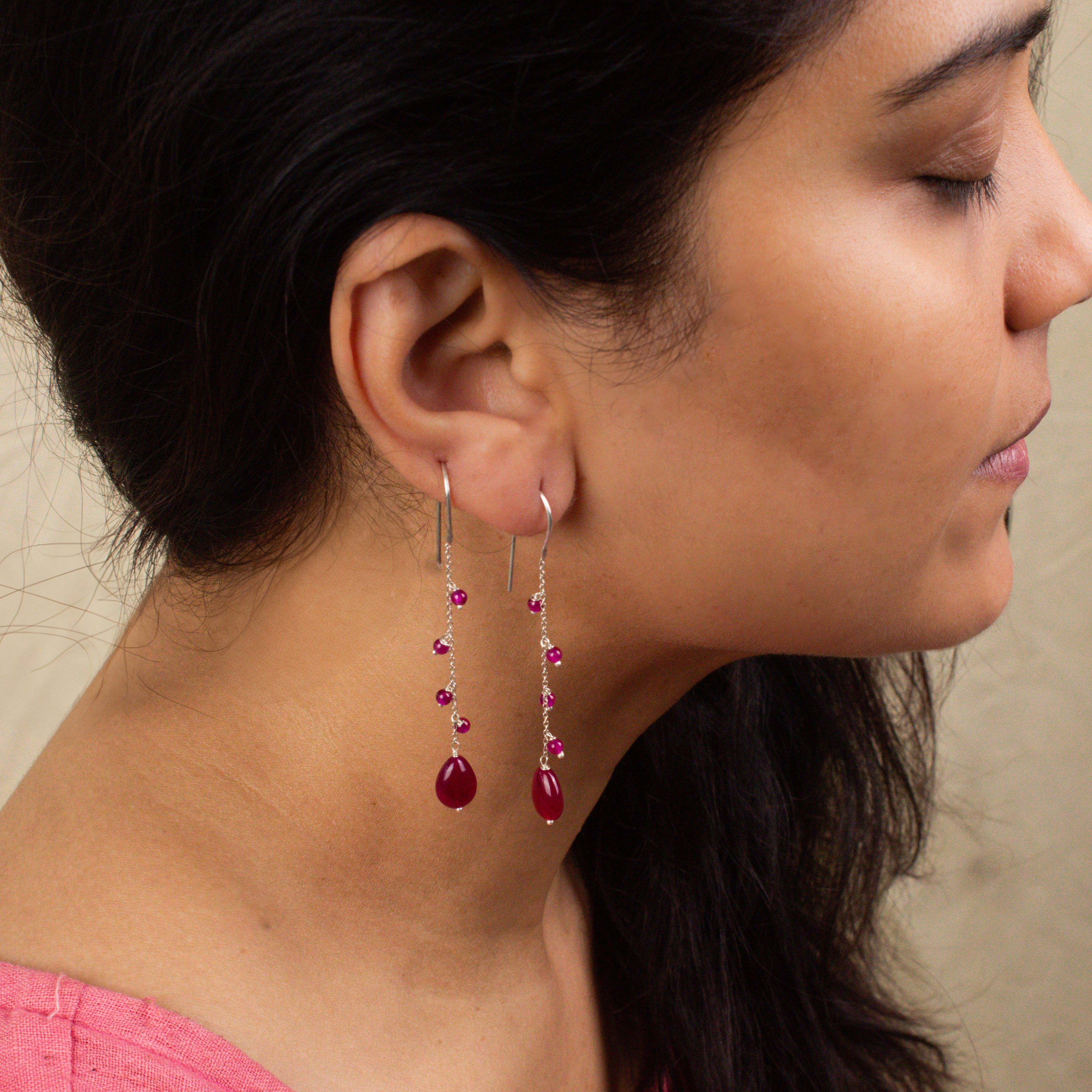 Silver Ruby Dangler Earrings