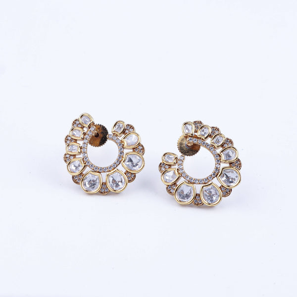 Detailed view of a 22K gold-plated fashion earring highlighting intricate motifs, textured detailing, and a premium 22K gold-plated finish