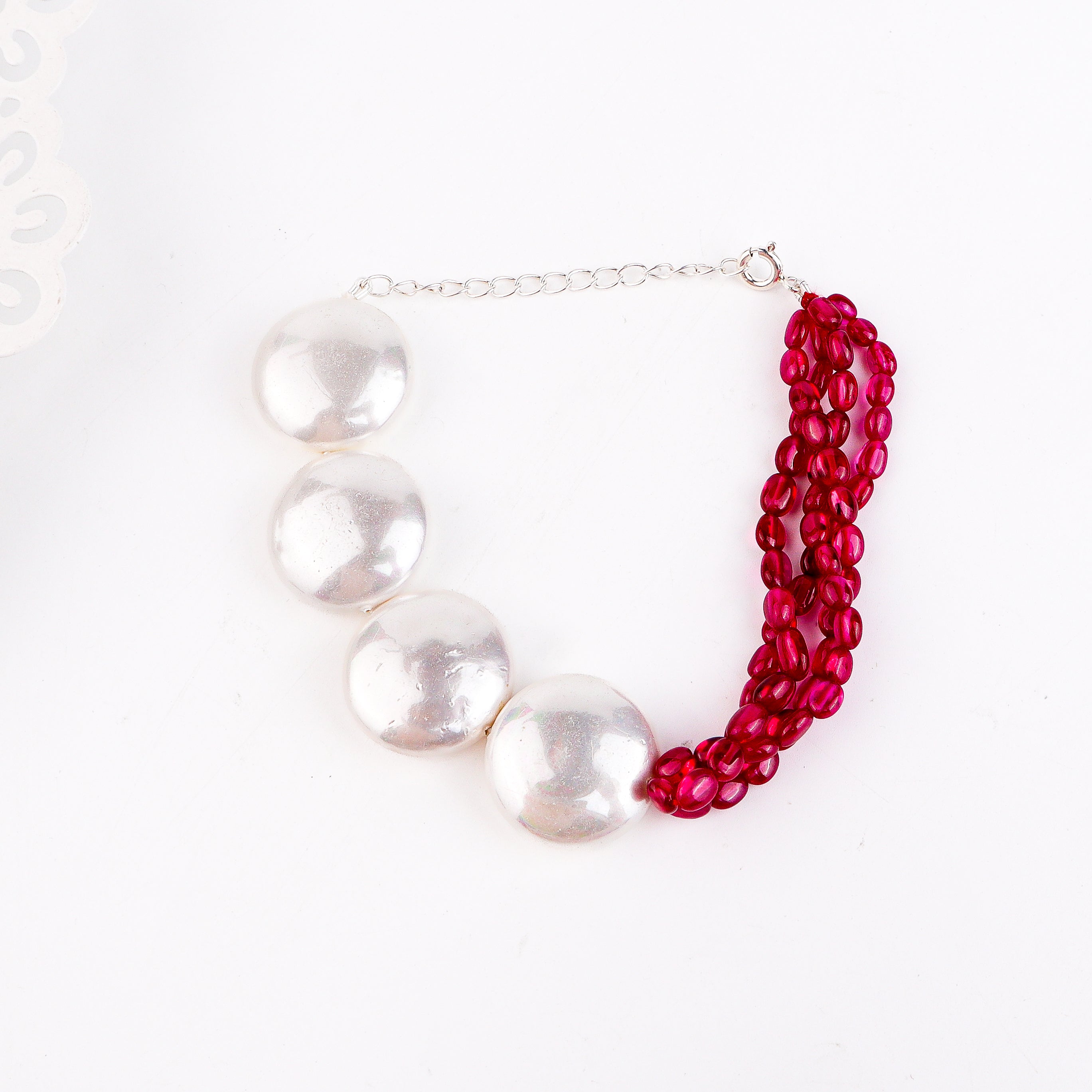 Ruby & Coin Pearl Bracelet