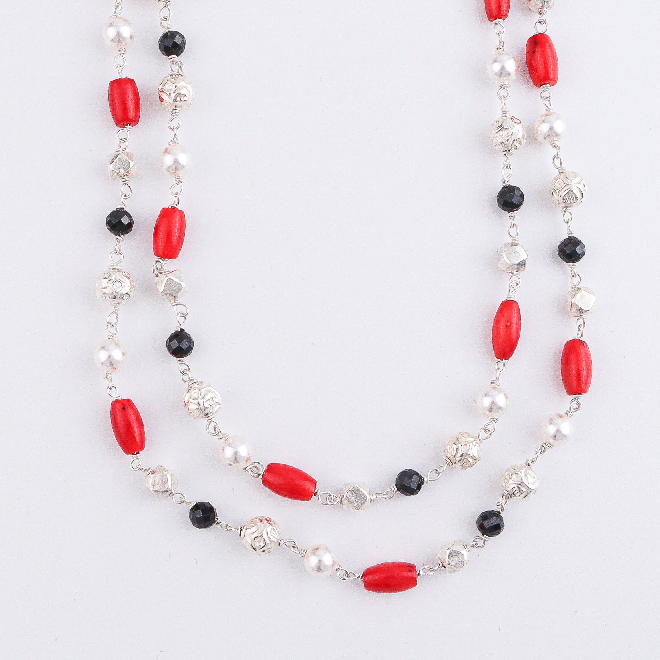 Double Layer Coral, Pearl, Mohanmaal Bead, Ashtapailu & Black Spinel Ganthan